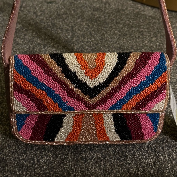 America & Beyond Luxe fully beaded Multicolor Chevron Shoulder Bag - Picture 5 of 8